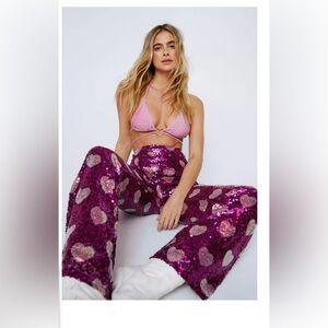 Nasty Gal Heart Sequin Wide Leg Flare Pants